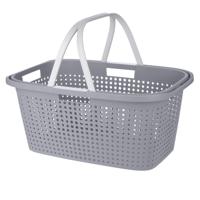 Wasmand met hengsel - 38 liter - 60 cm - grijs/wit - Draagwasmanden - Wasgoedmand