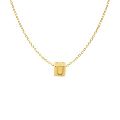 Minimalistische letter ketting cube - 14K GOUD - Goud - U