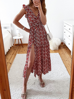 V Neck Floral Vacation Loose Dress