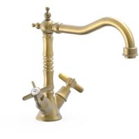 Keukenkraan Tres Clasic | Opbouw | 360° Draaibaar | Mengkraan | 2-knops | Vintage | Messing mat