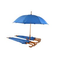 Zeven Duurzame Automatische Paraplu's - Marineblauw - Houten Stok en Handvat - Polyester en Aluminium - Afmetingen: