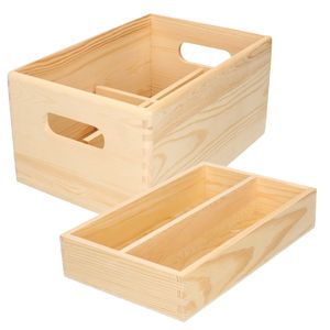 1x Houten kistje met inzettray en vakverdeling 30 x 20 cm   -