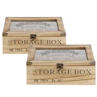 2x stuks houten theedoos bruin Storage Box 6-vaks 24 cm - thumbnail