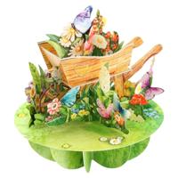 Wenskaart 3D Wheelbarrow of flowers Wenskaart 3D Wheelbarrow of flowers