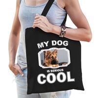 Duitse herder honden tasje zwart volwassenen en kinderen - my dog serious is cool kado boodschappent - thumbnail