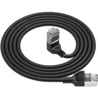 ACT Zwarte 3 meter U/FTP CAT6A LSZH Slimline patchkabel met RJ45 connectoren recht naar 90° haaks b