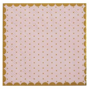 Santex papieren servetten - stippen - Babyshower meisje - 20x stuks - 25 x 25 cm - roze/goud   -