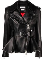 Alexander McQueen veste de moto en cuir à ourlet péplum - Noir - thumbnail