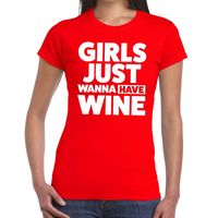 Girls Just Wanna Have Wine tekst t-shirt rood dames Girls Just Wanna Have Wine tekst t-shirt rood dames