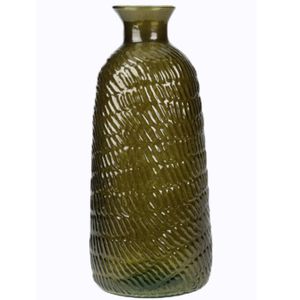 H&amp;S Collection Bloemenvaas Livorno - Gerecycled glas - donkergroen transparant - D13 x H31 cm   -