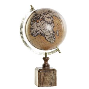 Decoratie wereldbol/globe bruin/goud op mango houten voet 40 x 22 cm   -