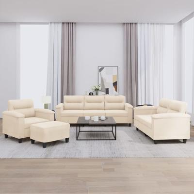 4-delige Loungeset met kussens microvezelstof beige