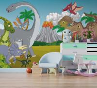 Vulkaan dinosaurussen kinder fotobehang