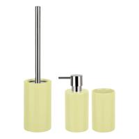 Spirella Badkamer accessoires set - WC-borstel/zeeppompje/beker - porselein - geel - Badkameraccessoireset