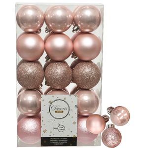 Decoris kerstballen 44x stuks lichtroze 3 en 6 cm kunststof