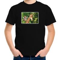 Dieren t-shirt met giraffen foto zwart voor kinderen - thumbnail