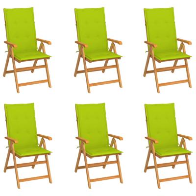 Tuinstoelen 6 st met heldergroene kussens massief teakhout