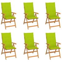 Tuinstoelen 6 st met heldergroene kussens massief teakhout