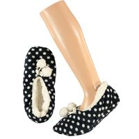 Dames ballerina pantoffels/sloffen stippen navy maat 37-39 - thumbnail