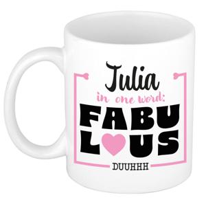 Naam mok Julia - wit - Fabulous - keramiek - 300 ml - cadeau collega beker