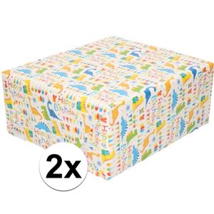 2x Inpakpapier/cadeaupapier wit met Happy Birthday 200 x 70 cm