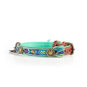 DWAM Boho Juan Turkoois, Blauw, Violet, Bruin Leer S Hond Standaard halsband