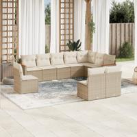 10-delige Loungeset met kussens poly rattan beige