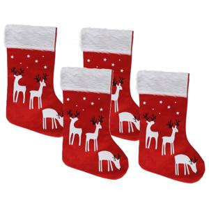 Decoratie kerstsokken - 4x - rood - B27 x H46 cm - polyester - rendieren- kerstsokken