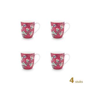 Pip Studio Koffiekoppen - Flower Festival Donker Roze - 145ml - 4 St.