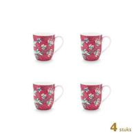 Pip Studio Koffiekoppen - Flower Festival Donker Roze - 145ml - 4 St.