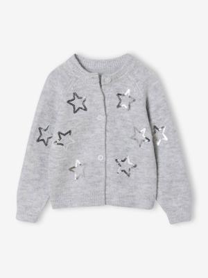 Kerst vestje voor meisjes met sterren in pailletten gemêleerd grijs