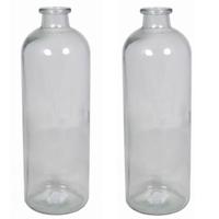 Set van 2x stuks glazen vaas/vazen 3,5 liter smalle hals 11 x 33 cm - Vazen - thumbnail