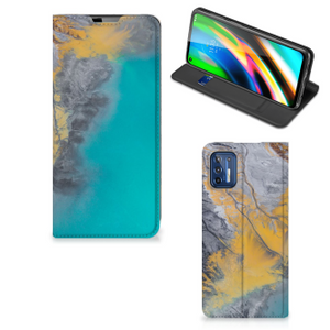 Motorola Moto G9 Plus Standcase Marble Blue Gold