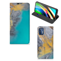 Motorola Moto G9 Plus Standcase Marble Blue Gold - thumbnail