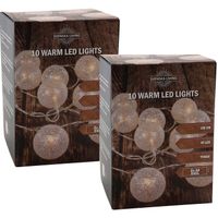 Set van 2x stuks lichtsnoer met 10 witte glitter bolletjes warm wit op batterij 135 cm