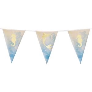 1x Zeemeermin/oceaan themafeest folie vlaggenlijnen goud 4 meter
