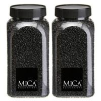 Mica Decorations decoratie stenen/granulaat - 2x - 650ml - zwart - hobby steentjes
