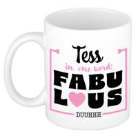 Naam mok Tess - wit - Fabulous - keramiek - 300 ml - cadeau collega beker