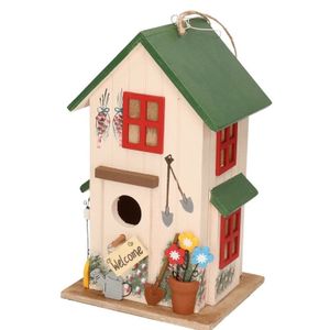 Houten vogelhuisje/nestkastje wit/groen 26 cm