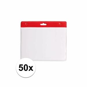 Multipack van 50x Badgehouders - transparant/rood - 11,5 x 9,5 cm - exclusief koord