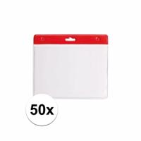 Multipack van 50x Badgehouders - transparant/rood - 11,5 x 9,5 cm - exclusief koord