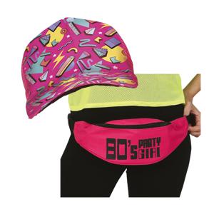 Foute 80s/90s party verkleed set - dames - retro pet en heuptasje - jaren 80/90 verkleed accessoires