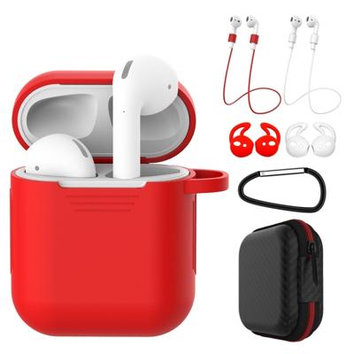 7 STKS draadloze koptelefoon schokbestendig silicone beschermhoes voor Apple AirPods 1/2 (rood + wit)