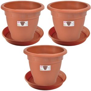 3x stuks bloempotten met onderschaal terra cotta rond diameter 30 cm