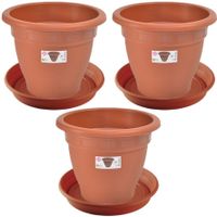 3x stuks bloempotten met onderschaal terra cotta rond diameter 30 cm - thumbnail