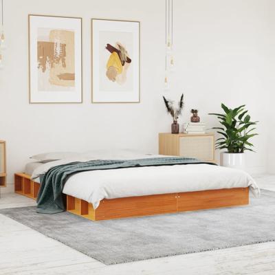 Bedframe zonder matras massief grenenhout wasbruin 160x200 cm