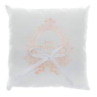 Santex Bruiloft/huwelijk trouwring kussentje - wit/rosegoud - Just Married - 18 x 18 cm