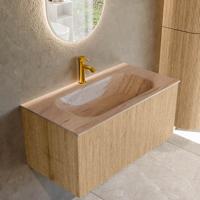 Badmeubel Mondiaz Kurve-Dlux | 90 cm | Meubelkleur Oak | Wastafelkleur Saba | Solid surface | Wasbak midden spoelbak | 1 kraangat