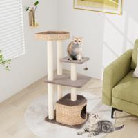Kattenboom 131 cm Kattenstaart Kattentoren Sisal Krabpalen Zitstok Hangende Bal Afwasbare Kussens 4-Niveau Kattenboom