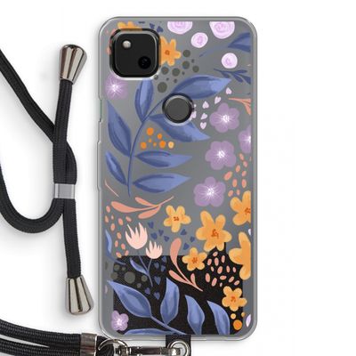 Flowers with blue leaves: Pixel 4a Transparant Hoesje met koord